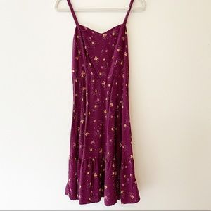 Burgundy Floral Frilly Sweetheart Midi Dress